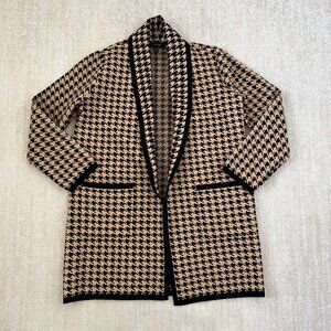 Ann Taylor Houndstooth Shawl Collar Long Cardigan Sweater Knit Jacket L